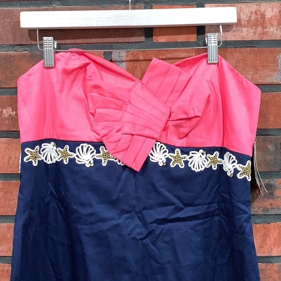 Lilly Pulitzer Strapless Dress in Coral and Navy- Seashell - Picture 4 of 12